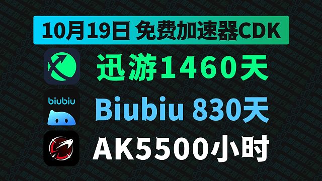 10月19日最新AK加速器兑换码！biubiu兑换码CDK！迅游口令码！每人都有！