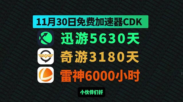 11月30日最新奇游加速口令码！雷神兑换码CDK！迅游口令！每人都有！
