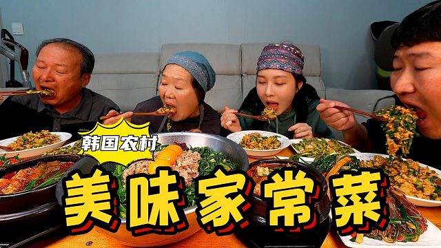全家人一起吃美味家常菜，既有炖菜也有拌饭，大口吃得太香了！