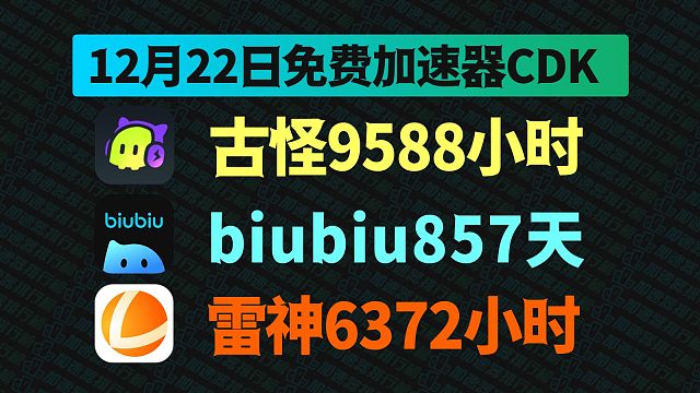 12月22日最新biubiu加速口令码！古怪兑换码CDK！雷神口令！每人都有！