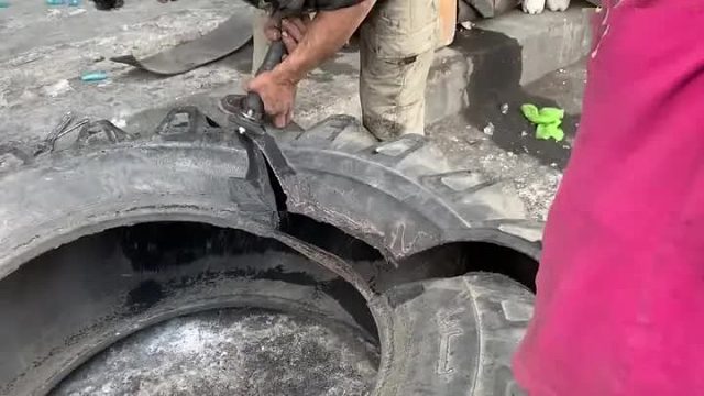 修复破损轮胎全过程