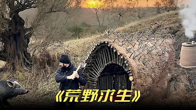 在野外为了防御野猪搭建了一个带有尖刺的庇护所
