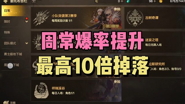 DNF手游：周常爆率提升，最高10倍掉落！