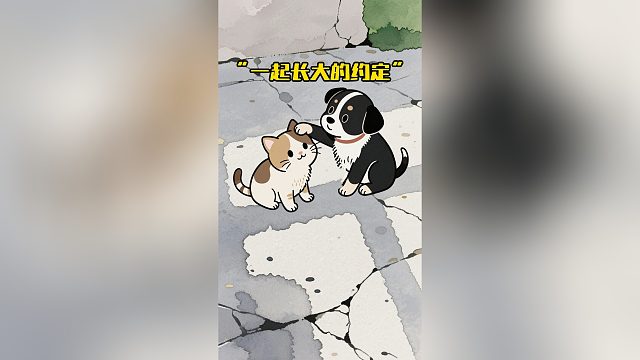 狗狗轻轻摸猫咪的头，画面真的很治愈