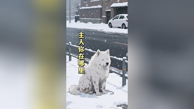 狗狗在雪地里，苦苦等等主人来接它