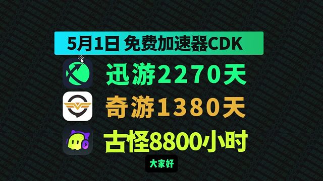 5月1日狂欢开启！迅游加速器CDK口令限时礼遇，奇游/古怪周月卡速囤！