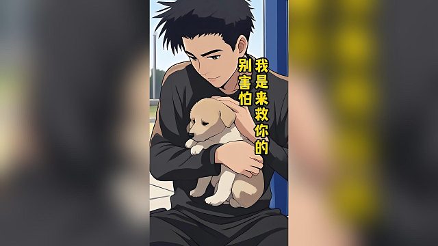 小哥在公园里，遇到一只被虐待并遗弃的狗狗