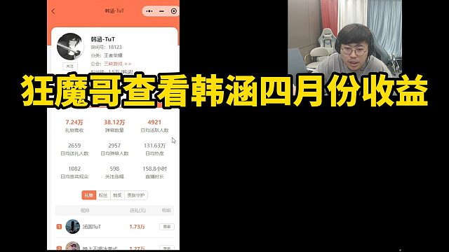 狂魔哥查看韩涵四月份收益