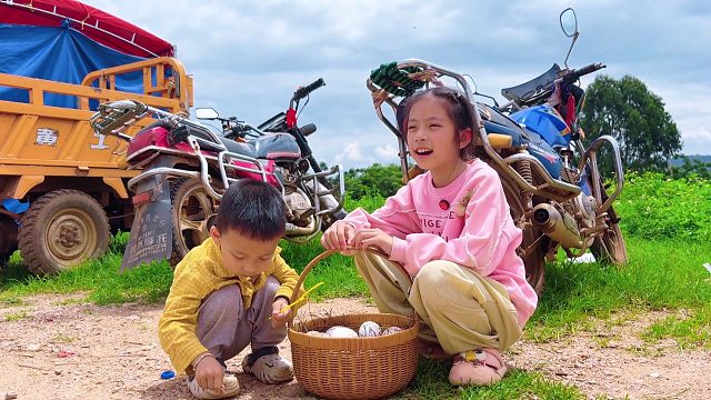 姐姐带弟弟卖鹅蛋，看看卖了多少钱？拿到钱高兴坏了