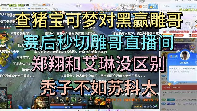 查猪宝可梦对黑赢雕哥，赛后秒切雕哥直播间。郑翔和艾琳差不多