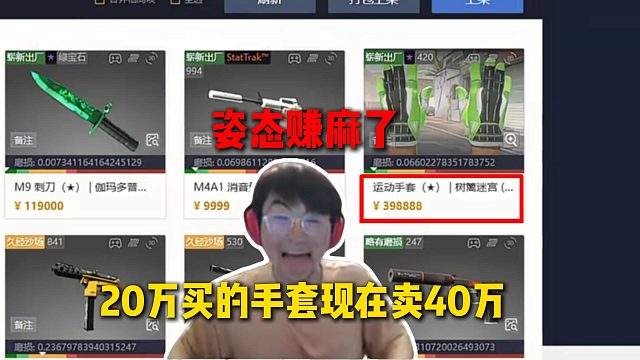 姿态赚麻了，听AJ说CS饰品涨了很多，结果一看自己20万买的崭新树篱迷宫现在卖40万