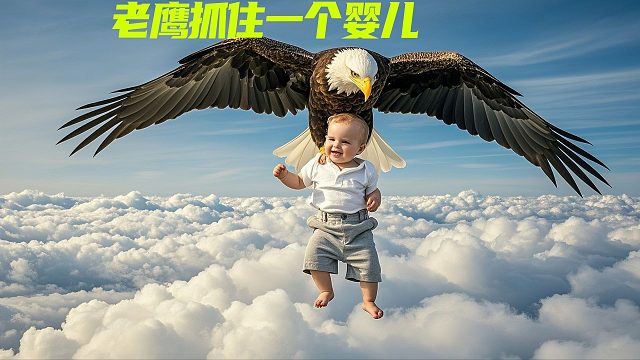 婴儿从飞机上掉下来，被一只老鹰给抓住了，短片