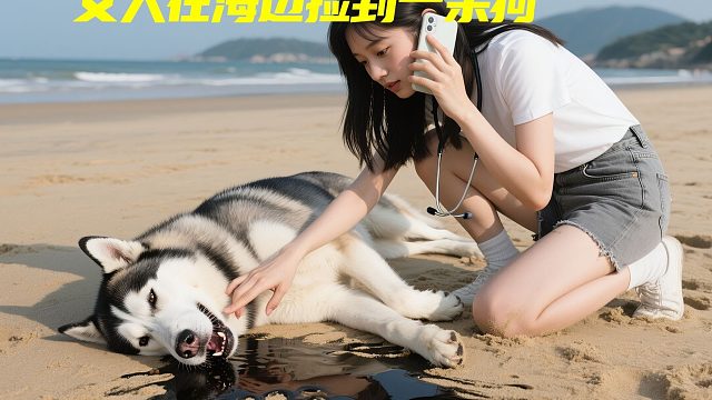 女人在海边捡到一条狗，结果没想这狗能开启飞行模式，短片