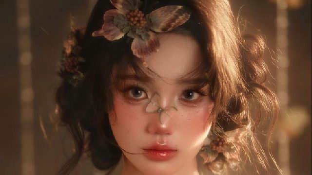 油画少女与蝴蝶共生