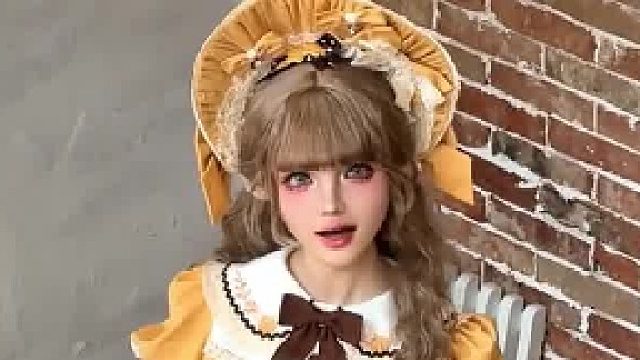 蛋黄的长裙，蓬松的头发