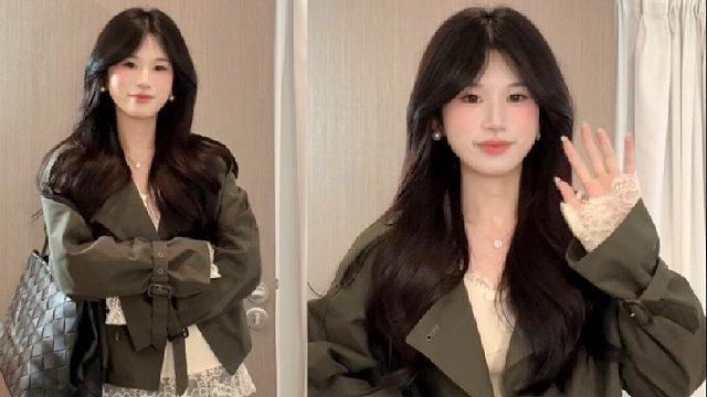 秋日不露腿穿搭军绿色短款风衣好时髦～～