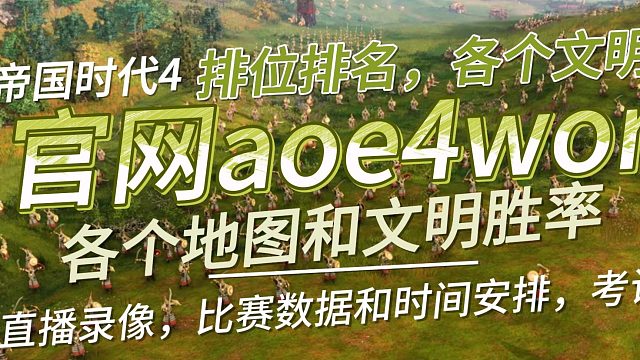 帝国时代4，官网aoe4world，排位排名，各个文明介绍，各个地图和文明胜率，直播录像，比赛数据