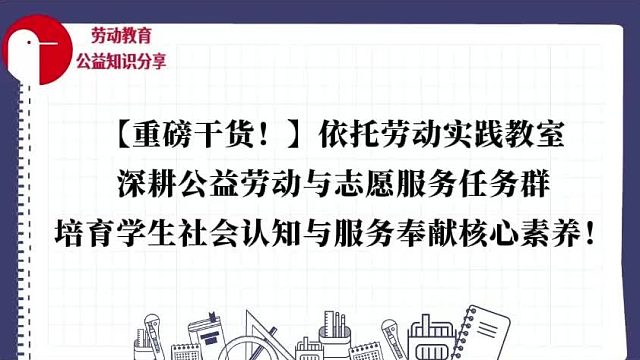 【重磅干货！】依托劳动实践教室，深耕公益劳动与志愿服务任务群，培育学生社会认知与服务奉献核心素养！