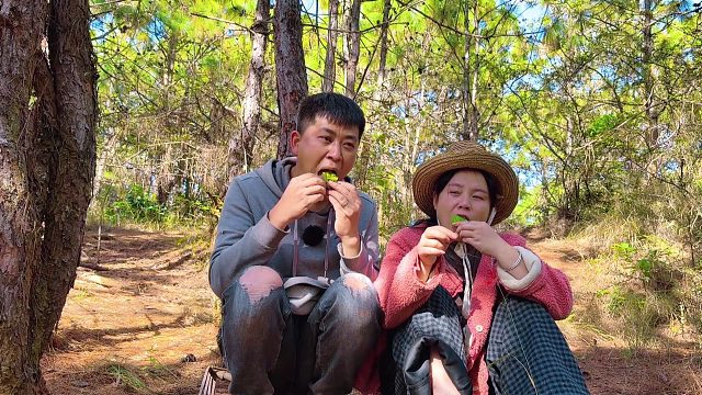 小夫妻进山捡柴火，还想到还有意外收获，吃在嘴里甜到心里