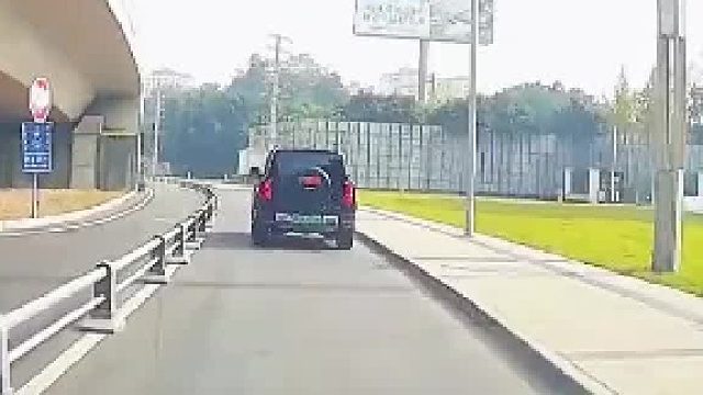 车主见前车开的慢 按了一下喇叭，前车直接从台阶上开走了！