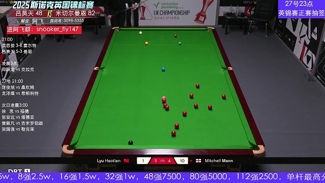 吕昊天vs曼恩 2025斯诺克英锦赛-第10局