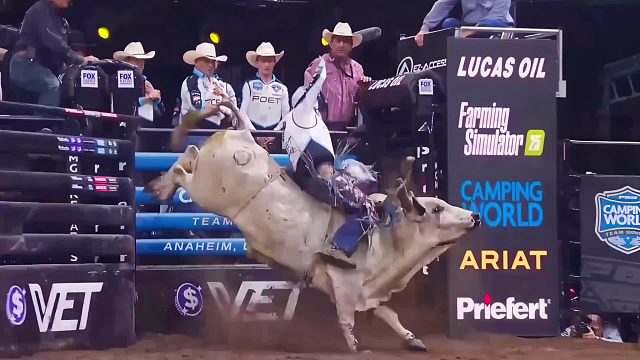 骑牛大赛，单手抓缰绳8秒钟，百万大奖就有可能抱回家