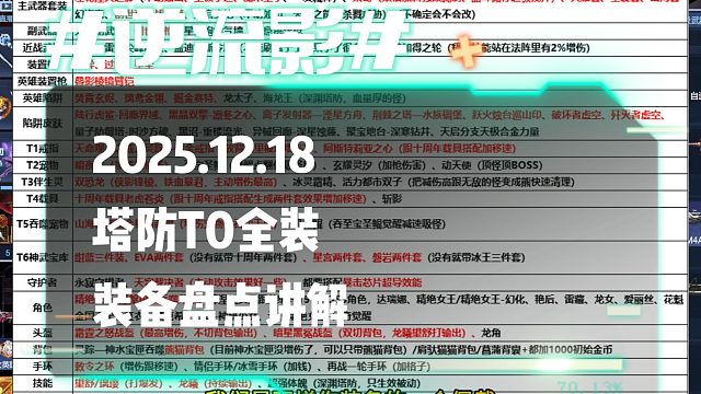 逆流影1092：塔防T0全装装备盘点讲解2025.12.18