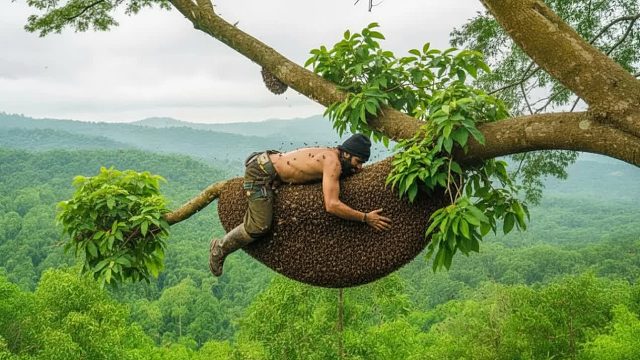 独自在一棵高耸的丛林树上——一次高风险的野生蜂蜜狩猎