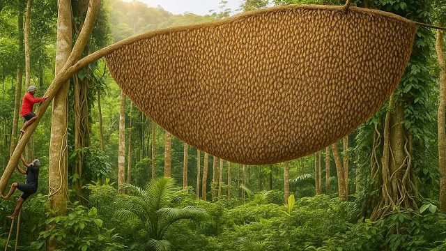 巨型野生蜂蜜狩猎_冒着生命危险在危险的高度