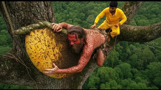 成千上万的野蜂蜂拥而至，采摘丛林蜂蜜