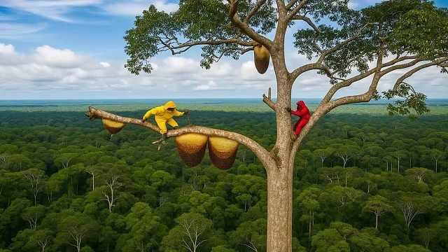 令人难以置信的百万技巧——徒手采集巨型野生蜂巢