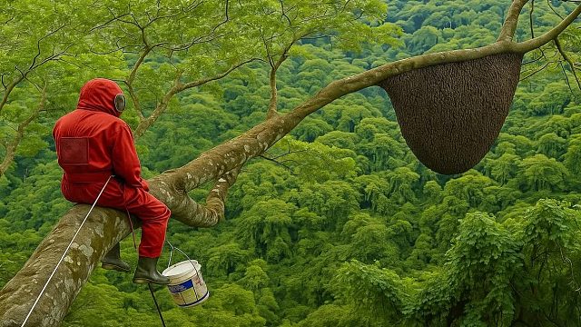 难以置信！勇敢者最危险的攀登巨树采野蜜