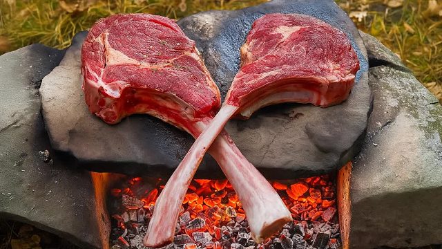 双层战斧牛排 纯户外完美烤制