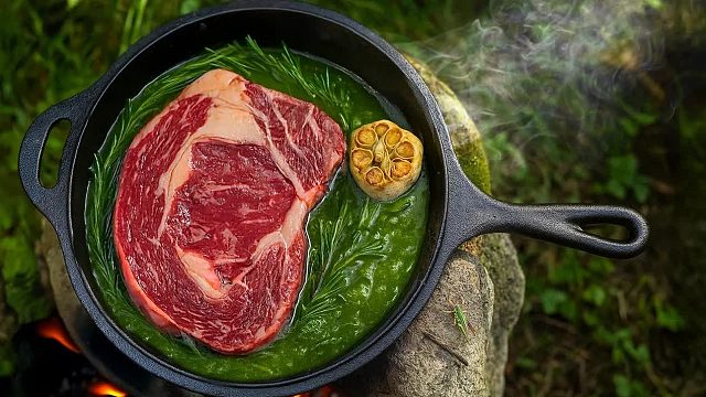 史诗般的篝火牛排和 300 美元的奶酪轮意大利面 _ Bushcraft Cooking