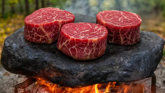 热岩烹制的荒野牛排和松露