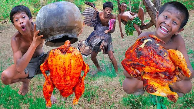 用砂锅煮一只巨型火鸡 - 原始技术