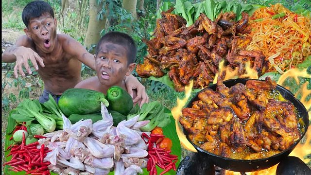 原始技术-鸡翅烹饪食品-吃秀