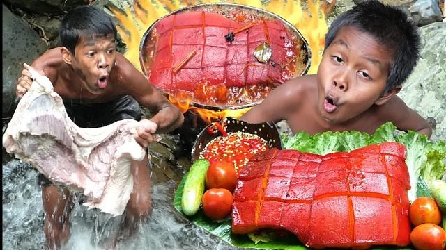 原始技术-烹饪五花肉食谱-吃秀