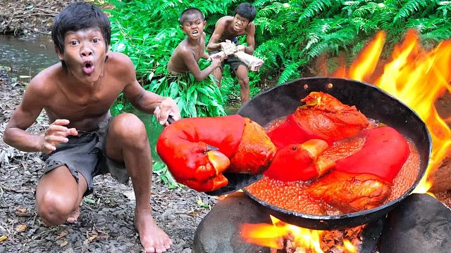 原始技术-烹饪食谱-红烧猪腿吃秀