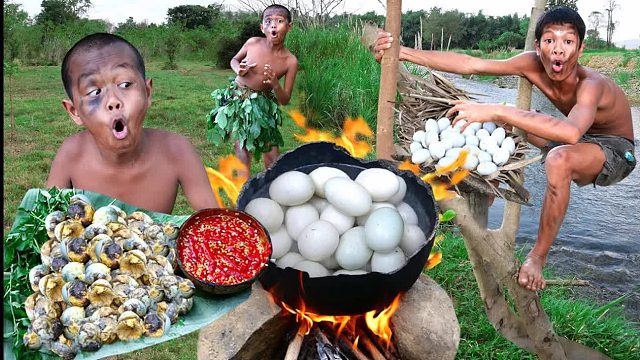 原始技术——丛林里吃蛋鸭美味