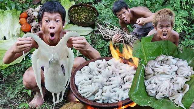 原始技术 - Kmeng Prey - 烹饪章鱼 - 所以吃得美味