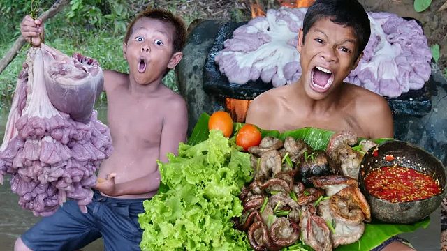 原始技术-Kmeng Prey-煮猪肠吃得美味