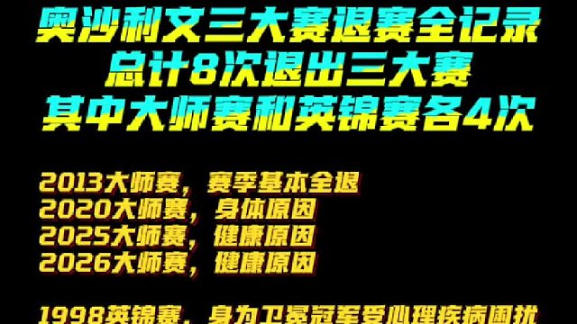 斯诺克奥沙利文三大赛退赛全记录