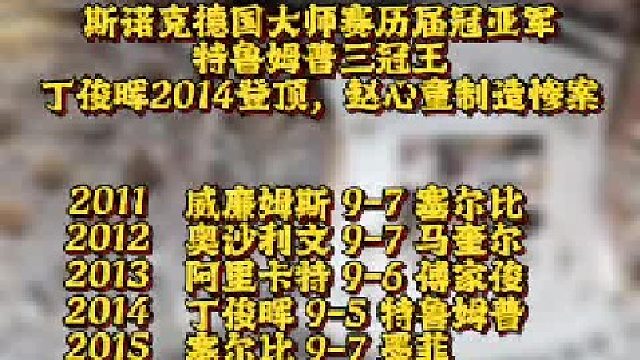 斯诺克德国大师赛历届冠亚军 特鲁姆普三冠王，丁俊晖2014登顶，赵心童制造惨案