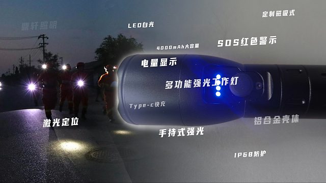 LED强光巡检工作灯JW7625手电筒可充电5W超亮户外LED防水磁吸IP66