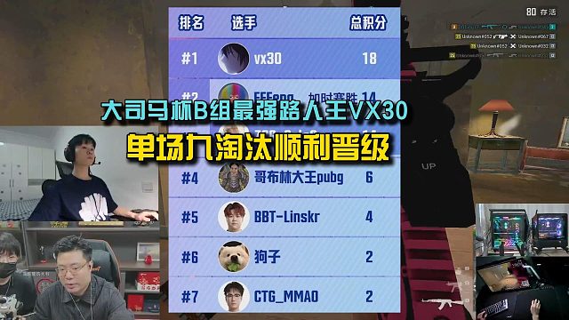 大司马杯B组最强迎来路人王VX30，单场九淘汰顺利晋级！