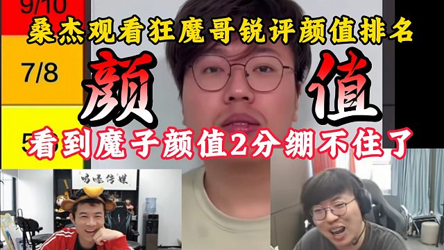 桑杰观看狂魔哥锐评颜值排名！看到魔子颜值2分绷不住了！