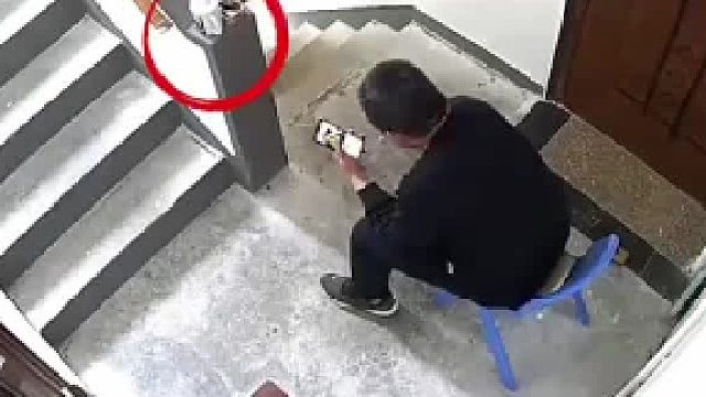 邻居经常在楼道里坐喝茶和吸烟。