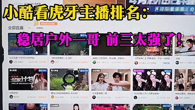 小酷看虎牙主播排名：稳居户外一哥，前三太强了！