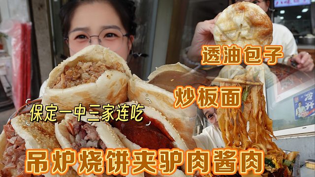【逛吃保定】吊炉烧饼夹驴肉！炒板面和透油包子！河北玩面确实行